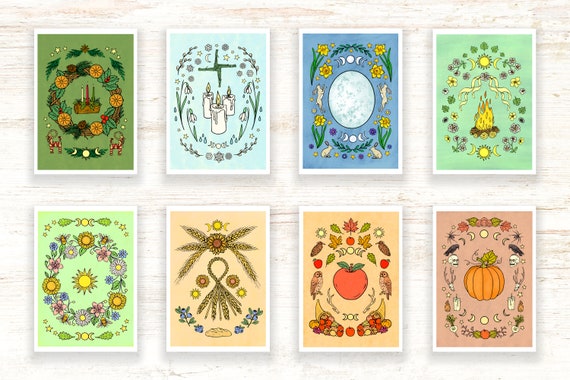 Wheel of the Year - 8 Sabbats Printable Artworks - Digital Download Art - Pagan / Wiccan Printables