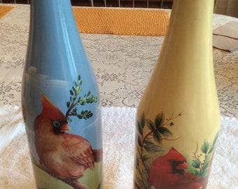 Mayrich Painted bottles with Cardinals by MayRich Lot of 2 Bottles