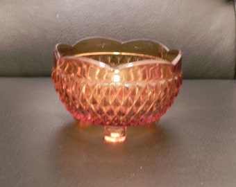 Vintage 1970's Indiana Glass Amber Diamond Pattern Bowl