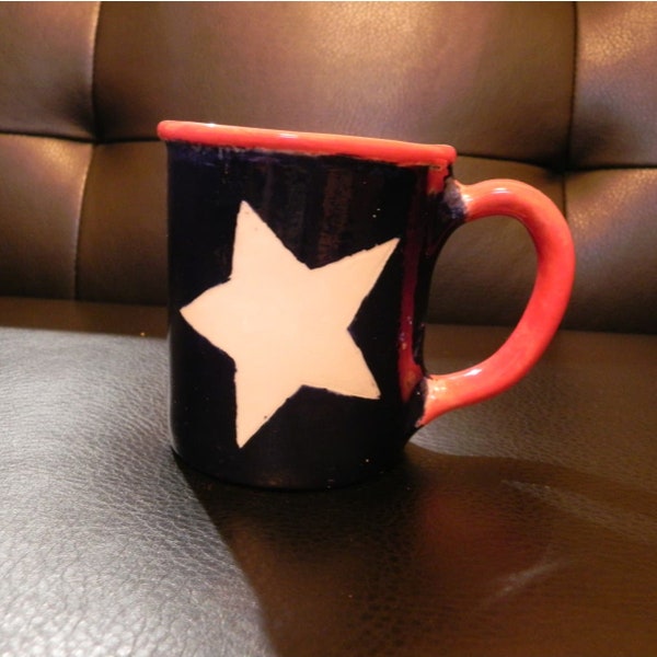 Orange and Navy Blue Pottery mug with Star design