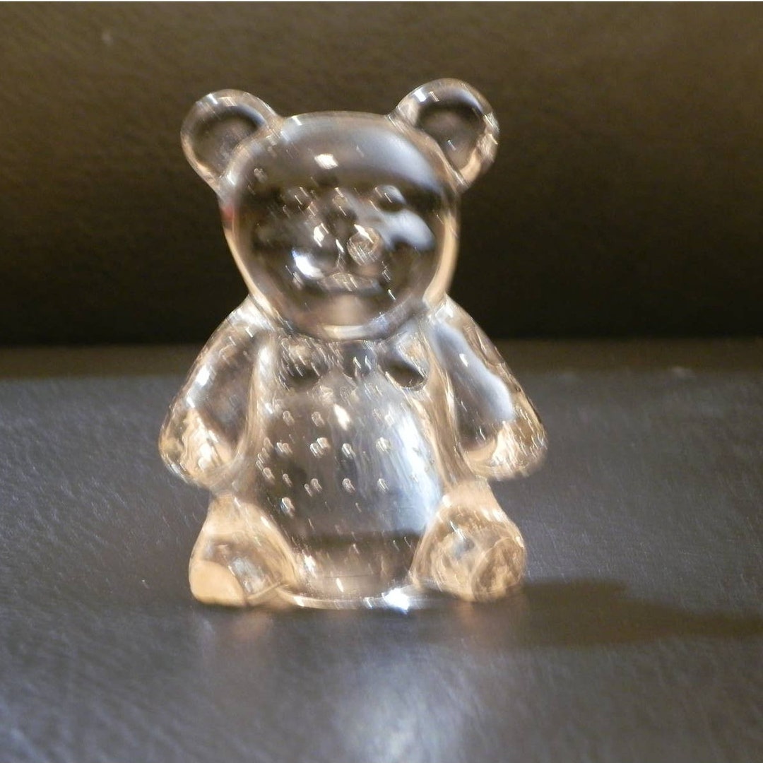 Glass Bear Paperweight desk Decor, Sculpture, Figurine, Transparent