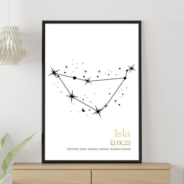 Editable Digital Downloadable Artwork - Capricorn zodiac astrology horoscope name and birth date