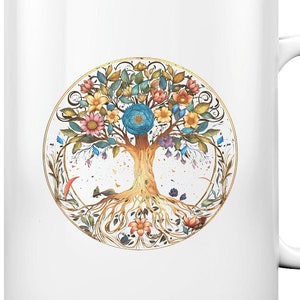 Artistic Tree of Life Coffee Mug|Nature Inspired Floral Mug |Unique Gift|Botanical Art Tea Mug
