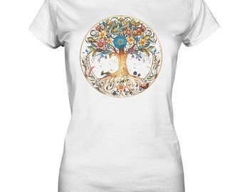 Baum des Lebens Damen Shirt|Skurriles botanisches Kunst Shirt|von der Natur inspiriertes Kreis-des-Lebens-Shirt – mystisches Blumen-Design