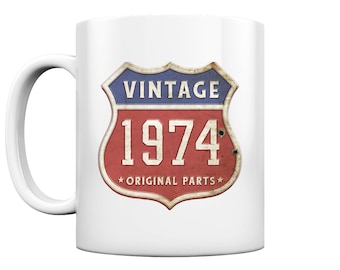Xícara de café/caneca 50º aniversário homem mulher presente 50 anos retrô vintage peças originais 1974 - Copo