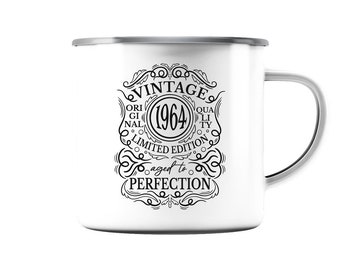 Vintage 1964 Limited Edition Aged To Perfection Enamel Mug Gift for 60th Birthday Man Woman 60 Years