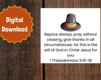 12 Thanksgiving-bibelkort, Thankful 3 x 3 tums utskrivbara placeringskort i bibelvers, direkt nedladdning, kristen tacksägelse ESV