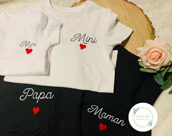 tee-shirt assorti famille coeur