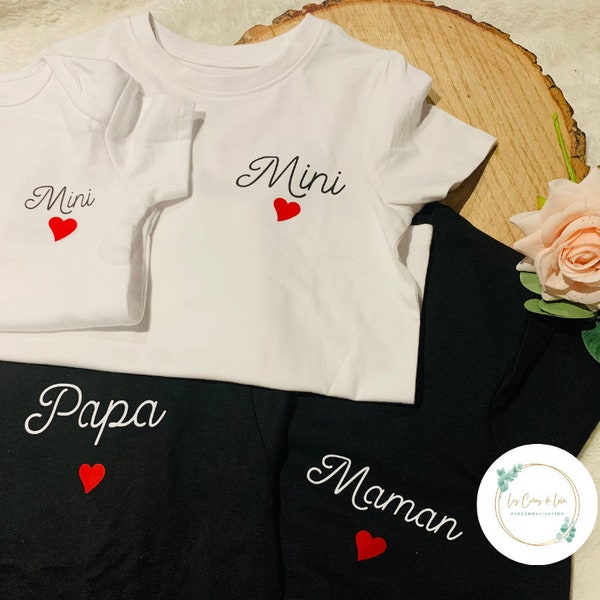 tee-shirt assorti famille coeur