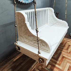 Hand Carved Mango Wood Hanging Swing: Indoor Ceiling Decor