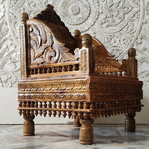 Hand Carved Mango Wood Sofa Chair: Indian Traditional Seater