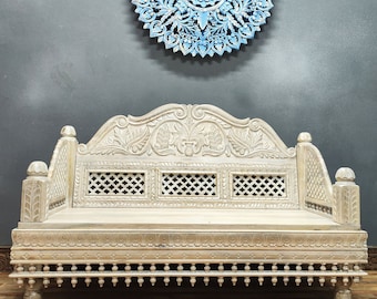 Cama de día de madera tallada a mano: banco vintage indio