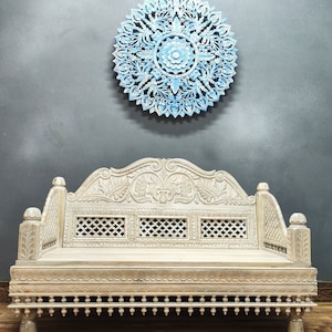 Hand Carved Wooden Day Bed: Indian Vintage Bench