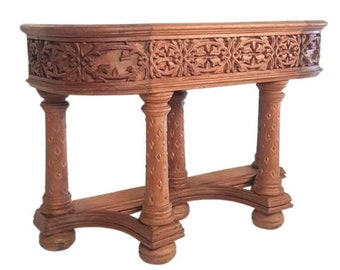 Teak Wooden Hand Carved Console/ End Table Decorative  Drawer Dresser Table