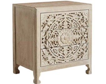 Wooden Hand Carved Bed Side Decorative Night Stand