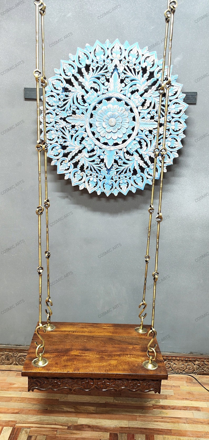 Wooden Hand Carved Swing With Stand/ Without Stand, Ceiling Hanging