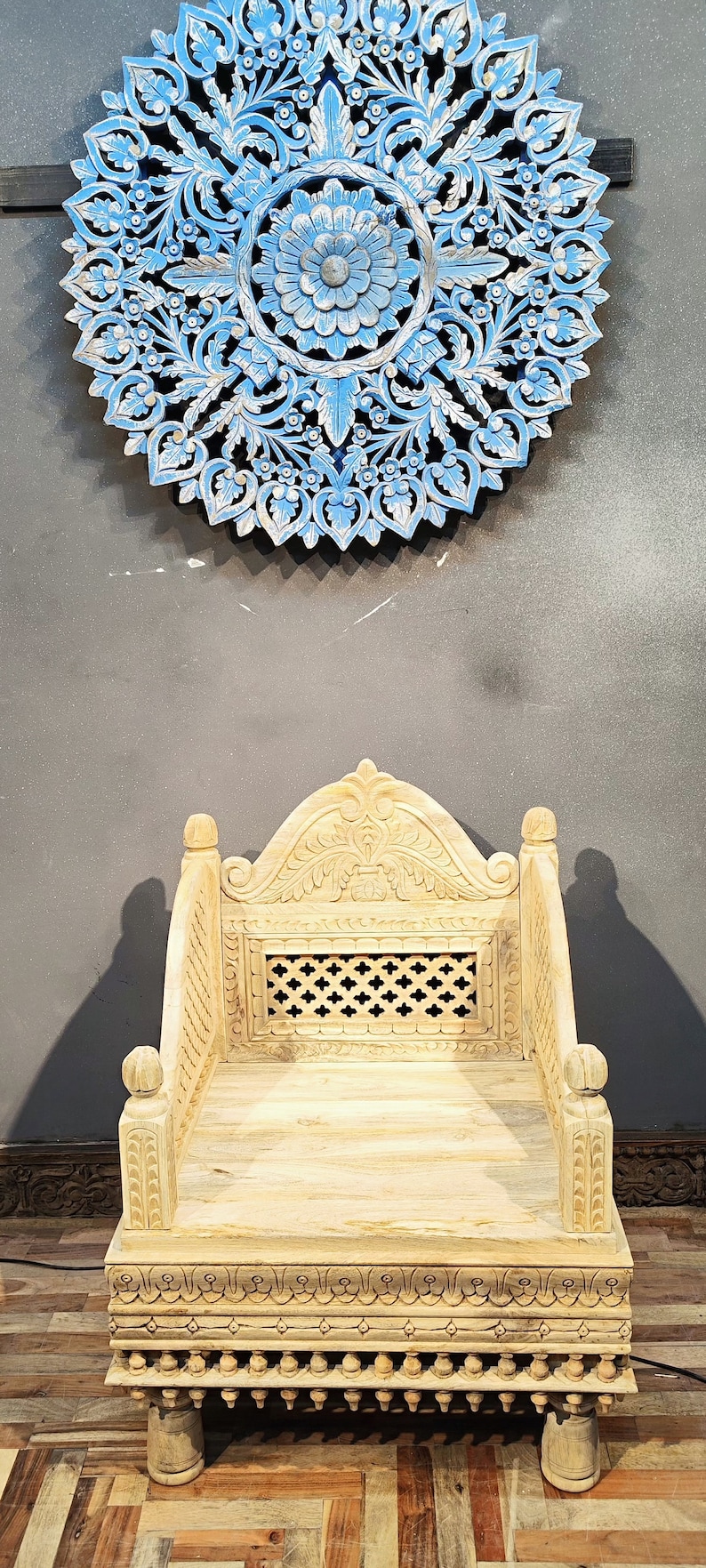Wooden Hand Carved Sofa Chair, Indian Traditional, Decorative Sofa
