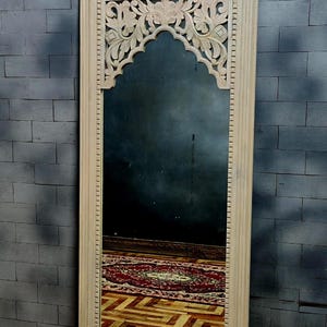 Cosmic Arts Wooden Hand Carved Indian Spindle Full Length Mirror