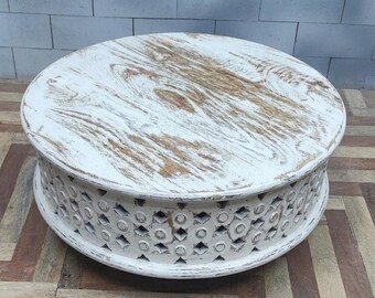 ヴィンテージインドコーヒーテーブル：木彫り、金属細工、アンティーク 
