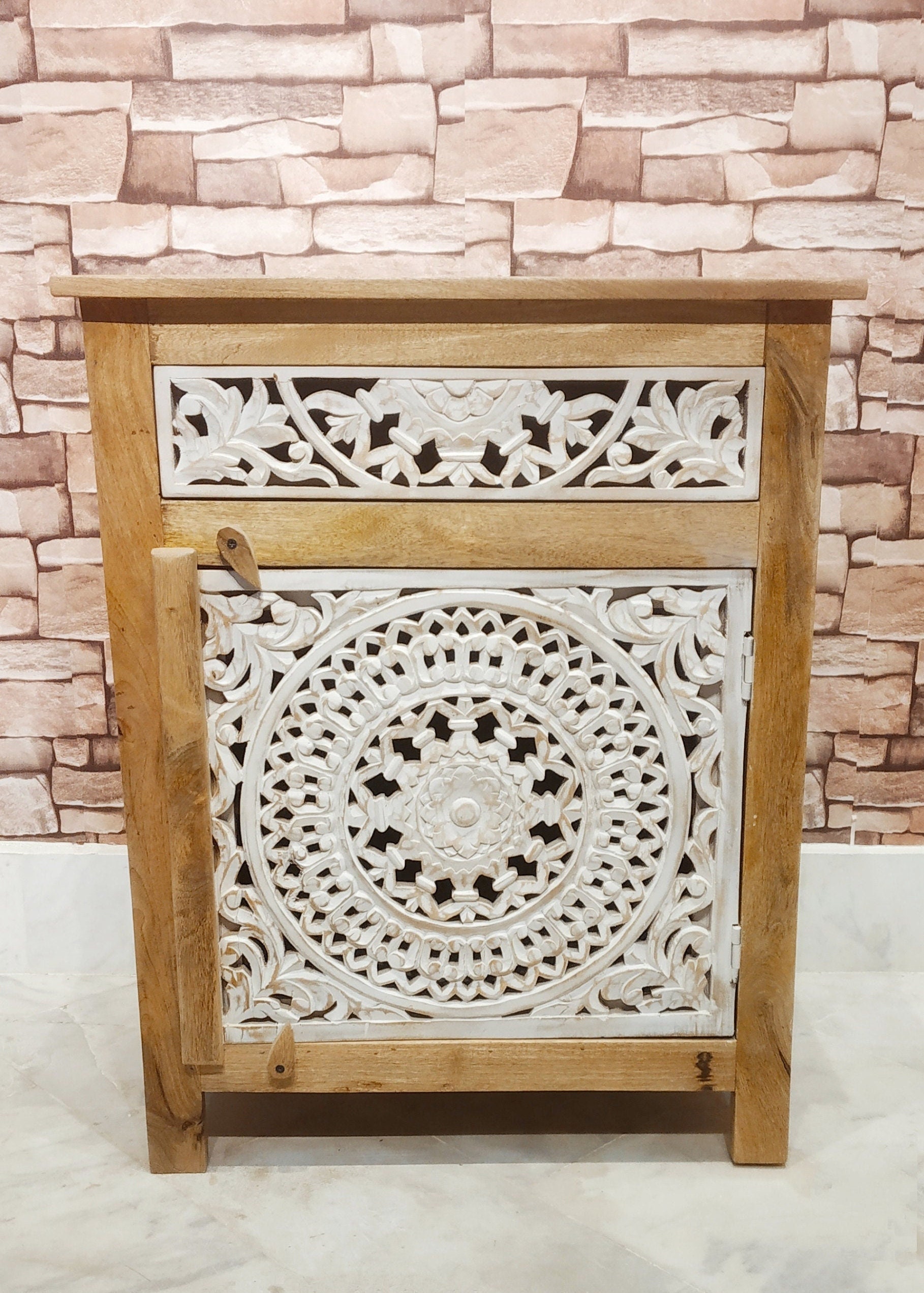 Wooden Hand Carved Bed Side Decorative Night Stand