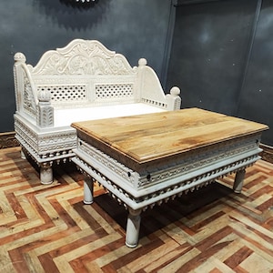 Hand Carved Mango Wood Coffee Table: Indian Center Table