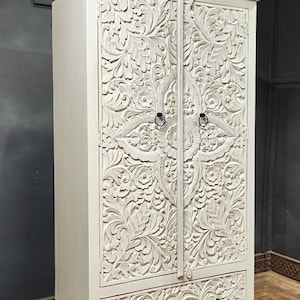 Cosmic Wooden Hand Carved Almirah, Cabinet with Drawer, Decorative Almirah, Indian Handmade Wardrobe