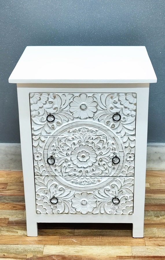 Wooden Hand Carved Bed Side Decorative Night Stand