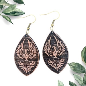Boucles d'oreilles pendantes à gravure inversée Phoenix fichier SVG - fichier de boucle d'oreille gravé au laser - téléchargement numérique uniquement