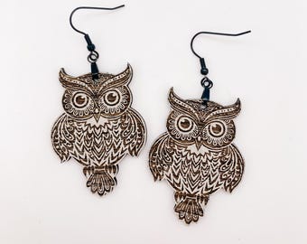 Owl Engrave Dangle Earrings SVG File - Laser Engraved Earring File - digital download only