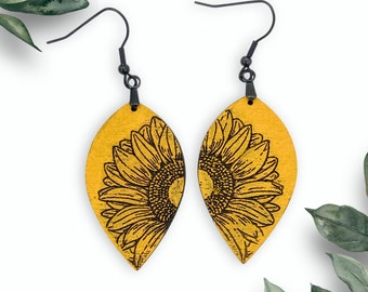 Sunflower Dangle Earrings Laser Engraved Earrings - digital download only