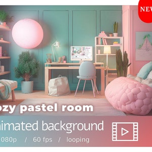 Animated Background | Vtuber | Twitch | Youtube | Zoom | Streamer | Stream Overlay | 1080p @ 60FPS | 30s loop | cozy pastel room