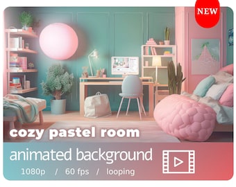 Animated Background | Vtuber | Twitch | Youtube | Zoom | Streamer | Stream Overlay | 1080p @ 60FPS | 30s loop | cozy pastel room