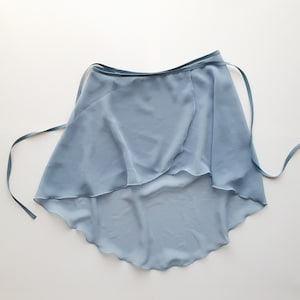 Falda azul cruzada de gasa de ballet para mujer, hecha a mano en Australia, para baile de barra, patinaje, falda de calentamiento para leotardo, falda de baile con lazo alto-bajo