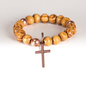 Christian Bracelet - Pine Wood - copper pieces that serve as a reminder of the Holy Trinity: God, Jesus, and Holy Spirit