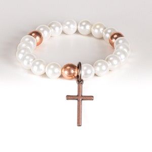 Christian Bracelet - Pearl - copper pieces that serve as a reminder of the Holy Trinity: God, Jesus, and Holy Spirit