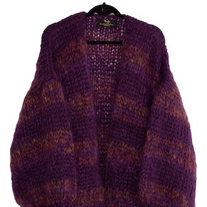 Deep purple hand-knitted mohair cardigan