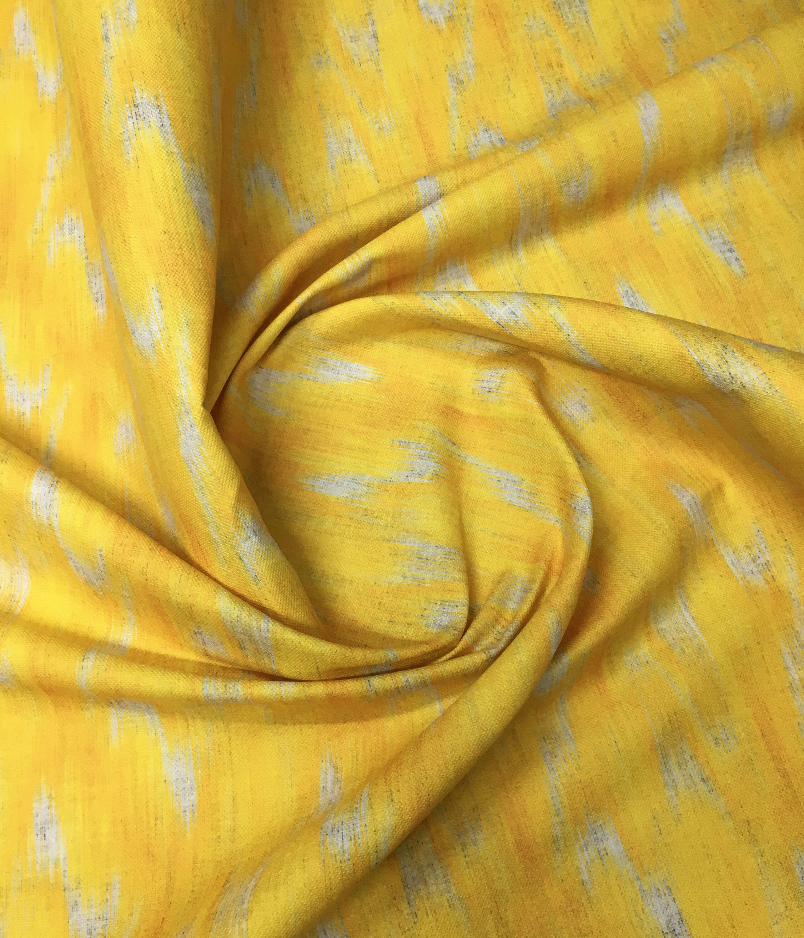 Linen Look Yellow Upholstery Fabric. Yellow Linen Texture Effect Ikat
