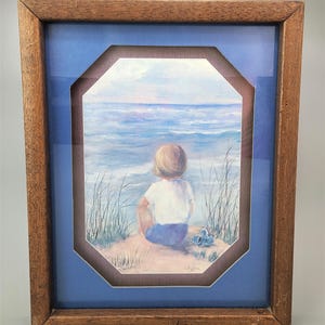 Little Boy at Beach Wood Framed Art Shadowbox by Clifford 12&quot;x15&quot;