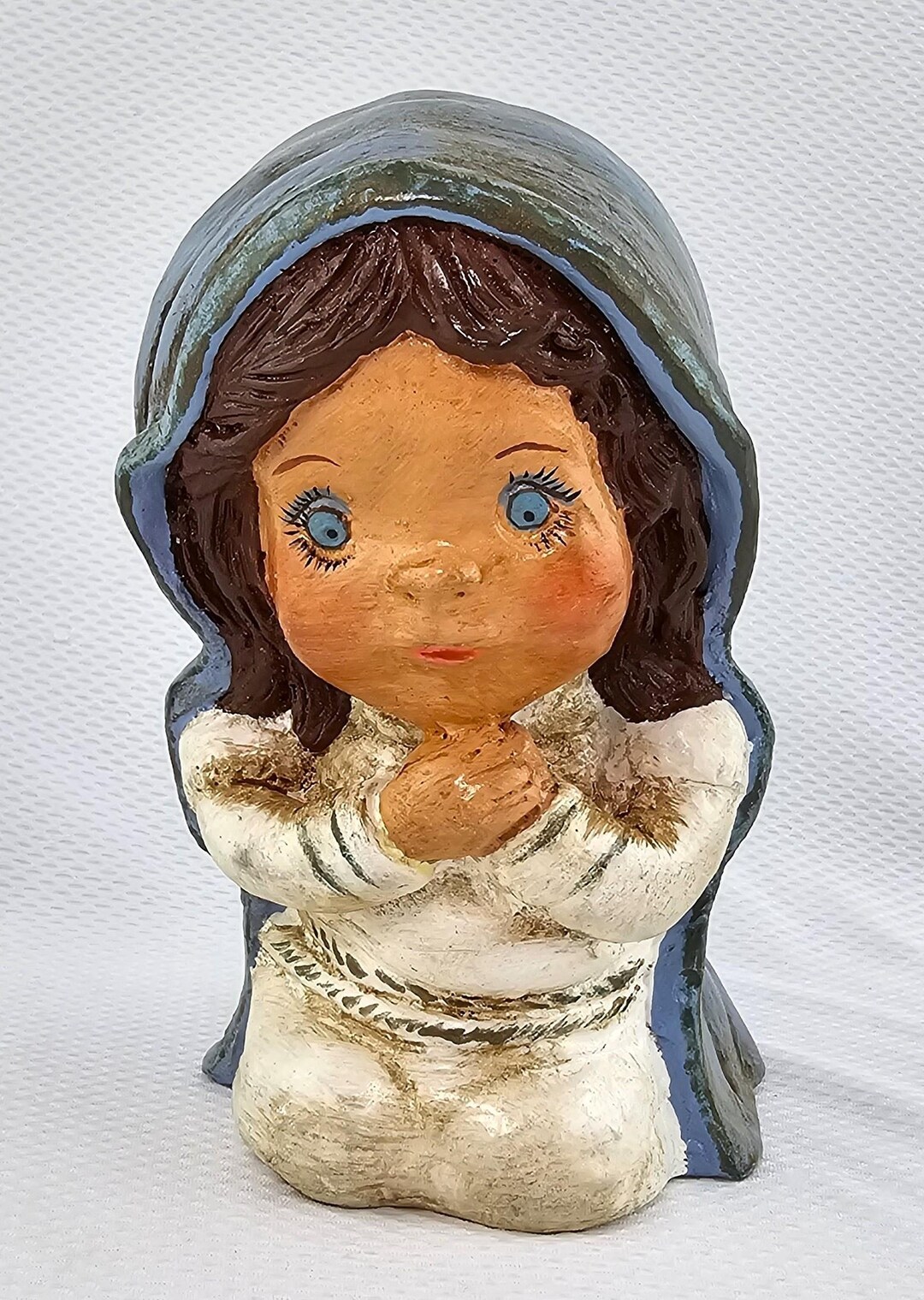 Vintage 1978 Carol Rardon Girl Praying in Blue Robe Chalkware 