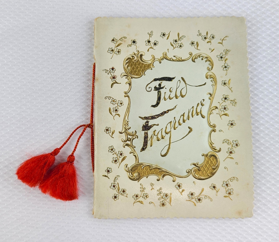 1890s FRANK FERNDALE field Fragrance Floral Poetry Book Embossed Die