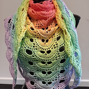 Handmade Pastel Rainbow Crocheted Shawl (100% cotton)