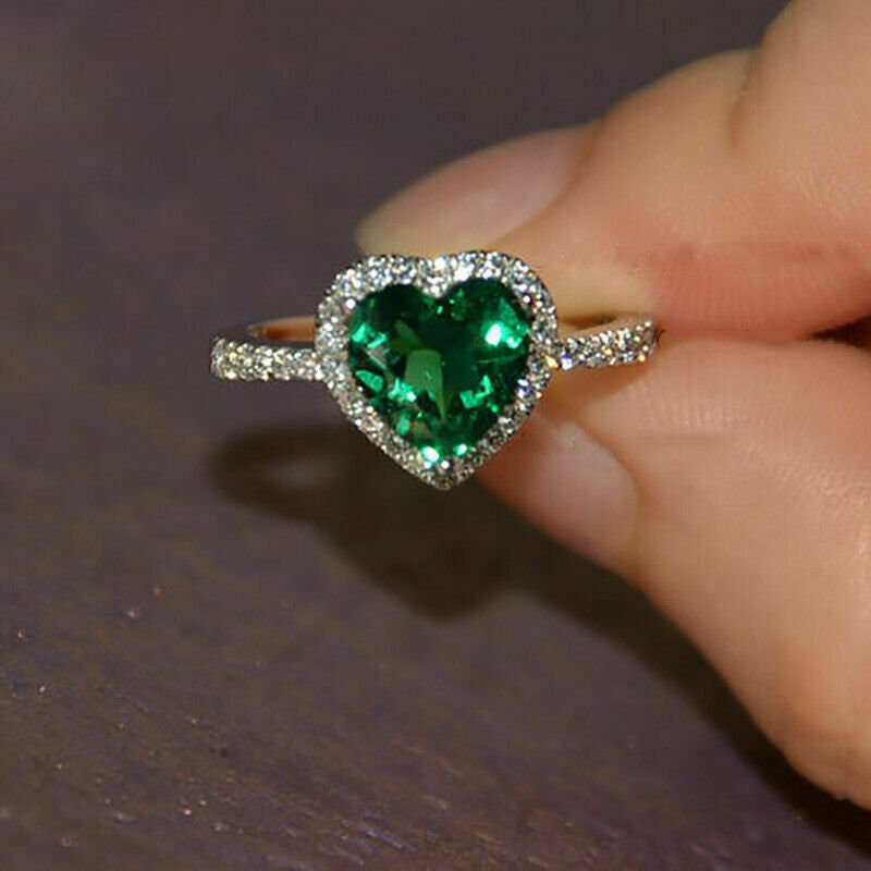 Green Heart Shape Emerald Ring Heart Promise Ring Moissanite