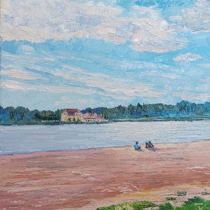 Malsaucy beach original oil on canvas image 1