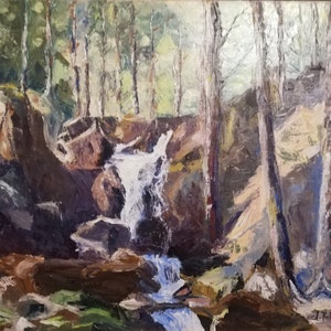 Ballon d&#39;Alsace Waterfall, original landscape painting, original painting on canvas, oil painting, knife painting