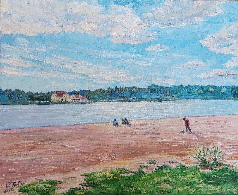 Malsaucy beach original oil on canvas image 1