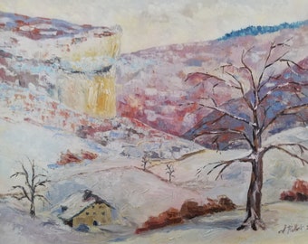Winter at the Roche de Bief original oil on canvas