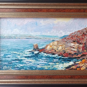 Rocky coasts of Brittany, original painting on wood, contemporary art, reflections of the Breton coast, the wild soul of the Breton coast.