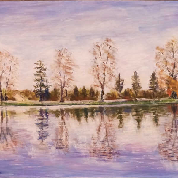 PEINTURE au PASTEL ,Reflets d'automne .