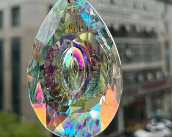 Crystal Suncatcher Prism Pendant. Large Teardrop Shape.