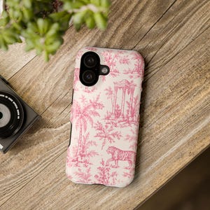 Handyhülle mit tropischem Tiger-Motiv in Pink | Stoßfeste Hülle